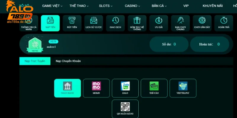 Hướng dẫn quy trình nạp tiền Alo789